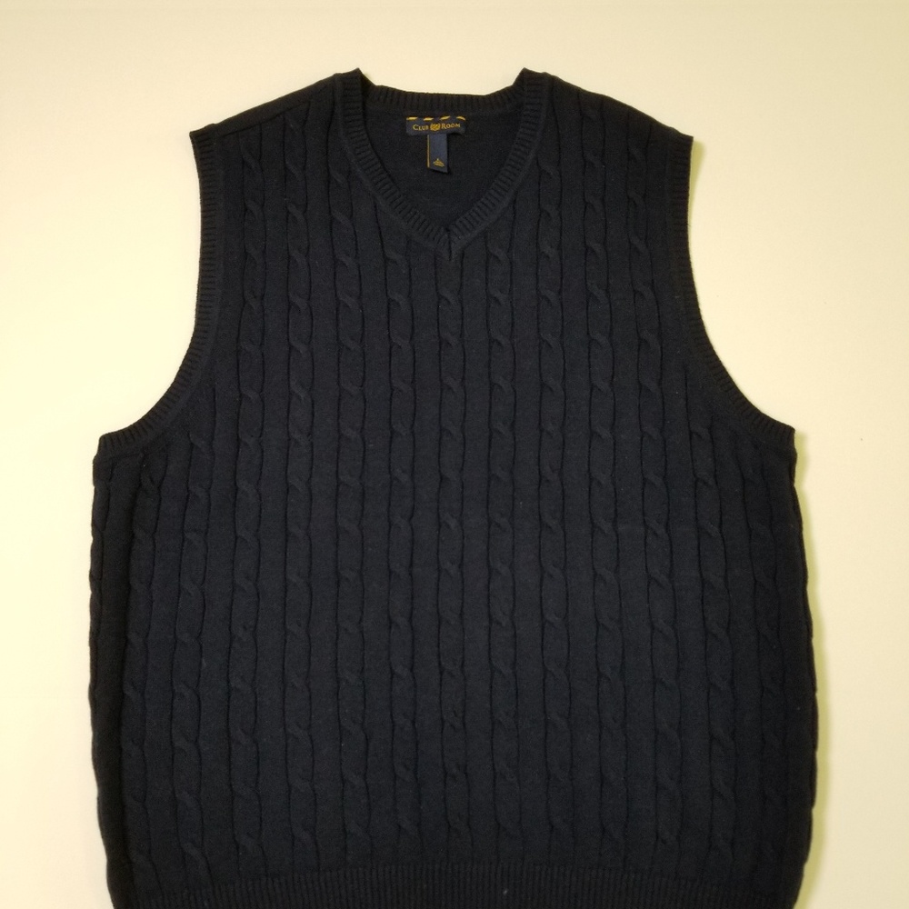 Navy Blue Cable V neck Knit Sweater Vest